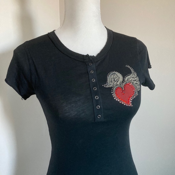 ANKH WOMEN HEART SOUL RHINESTONES T-SHIRT SZ S - Picture 3 of 7